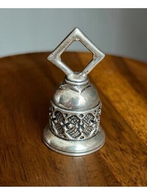 Vintage Sterling Silver Bell Pendant Large Signed Working